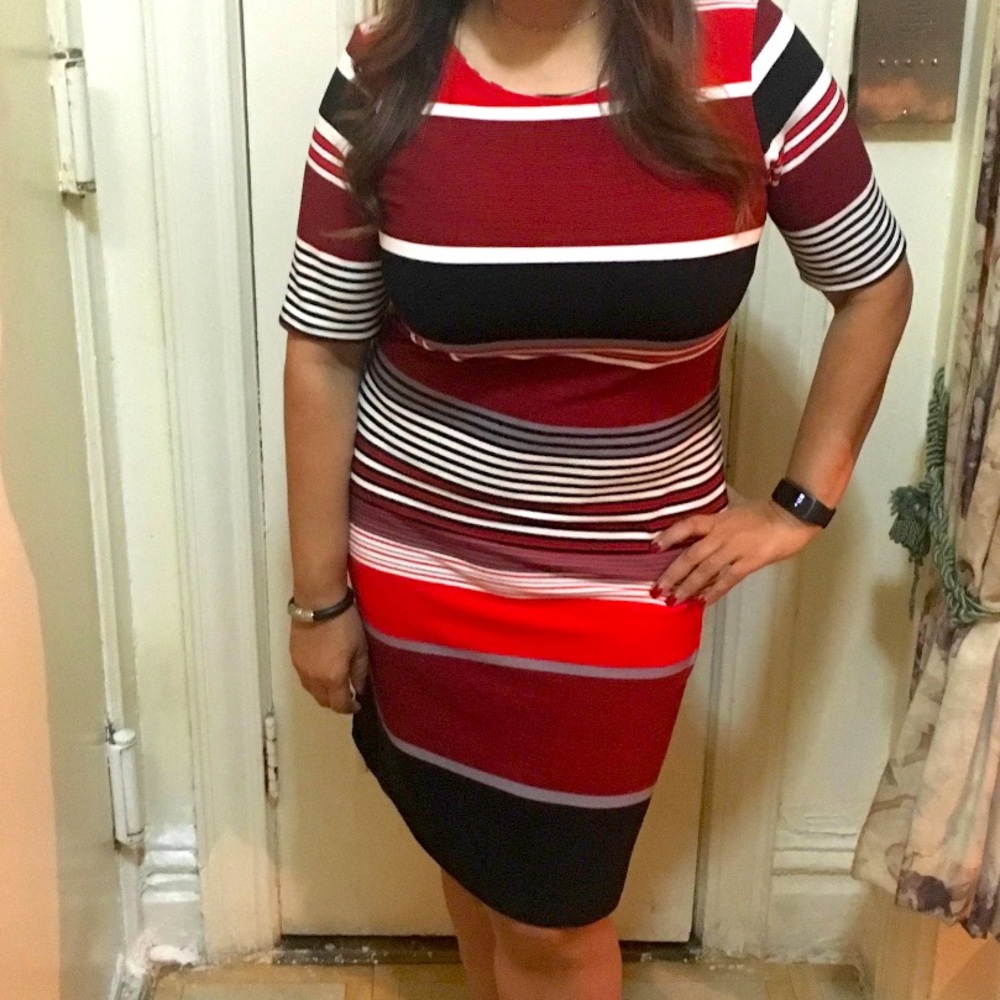 Stripped red, white, midi dress NWT